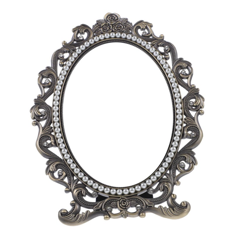 Vintage Pearl Desktop Makeup Mirror High Definition Tabletop Vanity Mirror With Stable Base For Dressing Shaving And Daily Cosmetic - Image 2