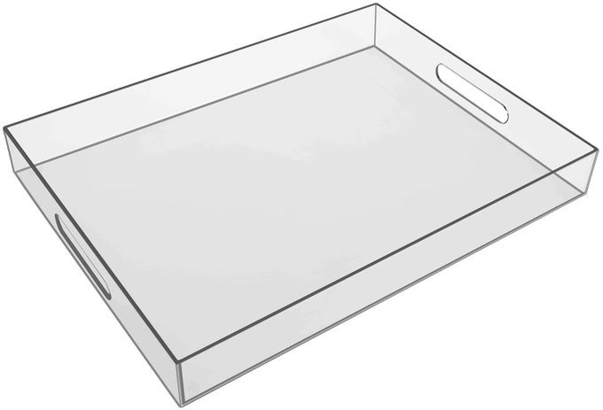 CLEAR ACRYLIC TRAY DECORATIVE16 X 12 PLASTIC SERVING TRAYS FOR COFFEE TABLEKITCHENBATHROOMFOODVANITY COUNTERTOPLARGE OTTOMAN TRAY WITH HANDLES