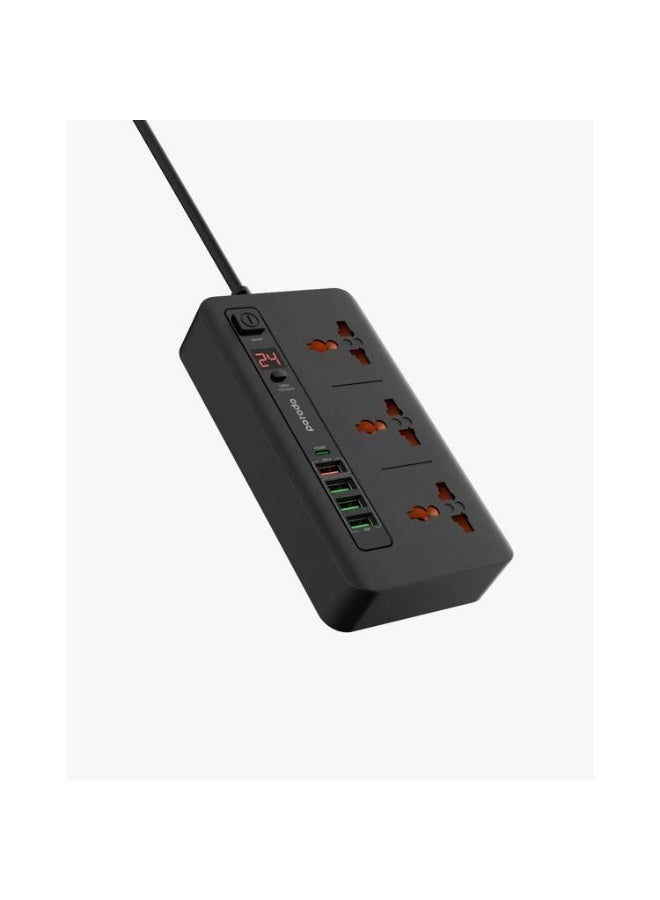 بورودو مجموعة موزع الطاقة متعدد المنافذ من بورودو، 4 منافذ USB-A/USB-C للمنزل والمكتب - 2 متر - أسود - Image 1