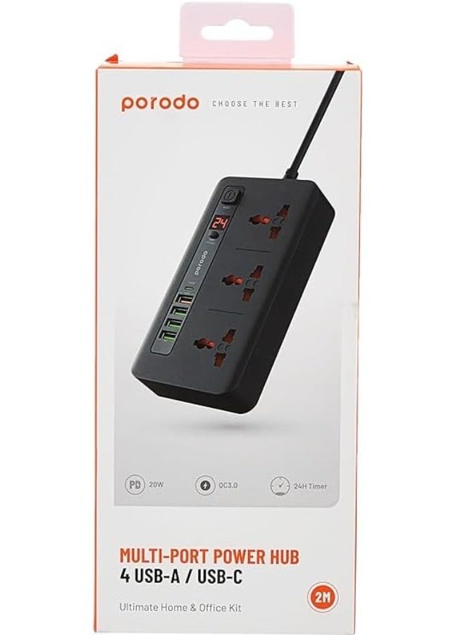 بورودو مجموعة موزع الطاقة متعدد المنافذ من بورودو، 4 منافذ USB-A/USB-C للمنزل والمكتب - 2 متر - أسود - Image 4