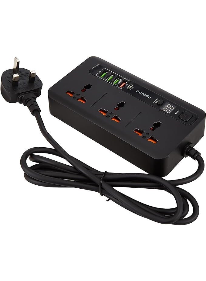 بورودو مجموعة موزع الطاقة متعدد المنافذ من بورودو، 4 منافذ USB-A/USB-C للمنزل والمكتب - 2 متر - أسود - Image 3