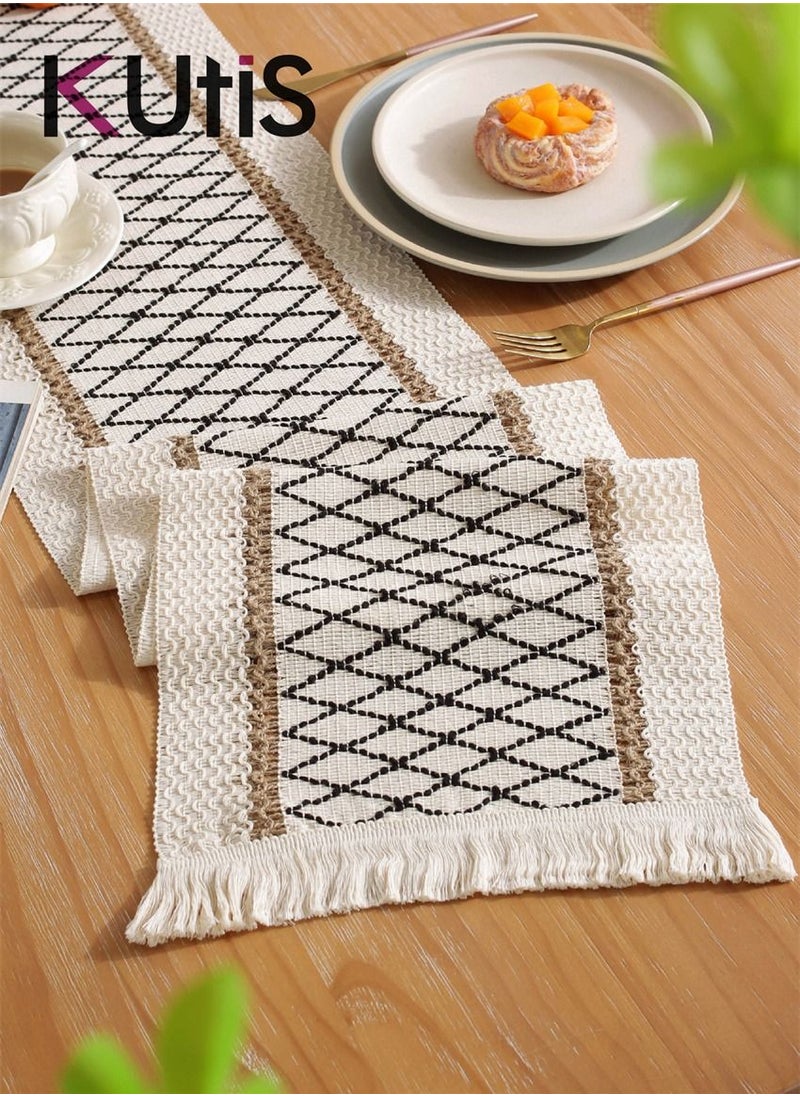 Kutis Cotton Linen Table Runner Splicing Weave Tassel The Tablecloth 180 x 30 cm  - Image 2