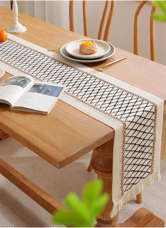Kutis Cotton Linen Table Runner Splicing Weave Tassel The Tablecloth 180 x 30 cm  - Image 1