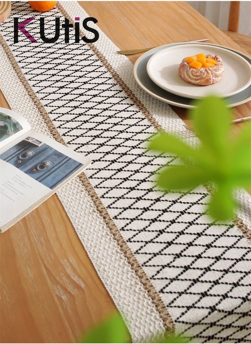 Kutis Cotton Linen Table Runner Splicing Weave Tassel The Tablecloth 180 x 30 cm  - Image 3
