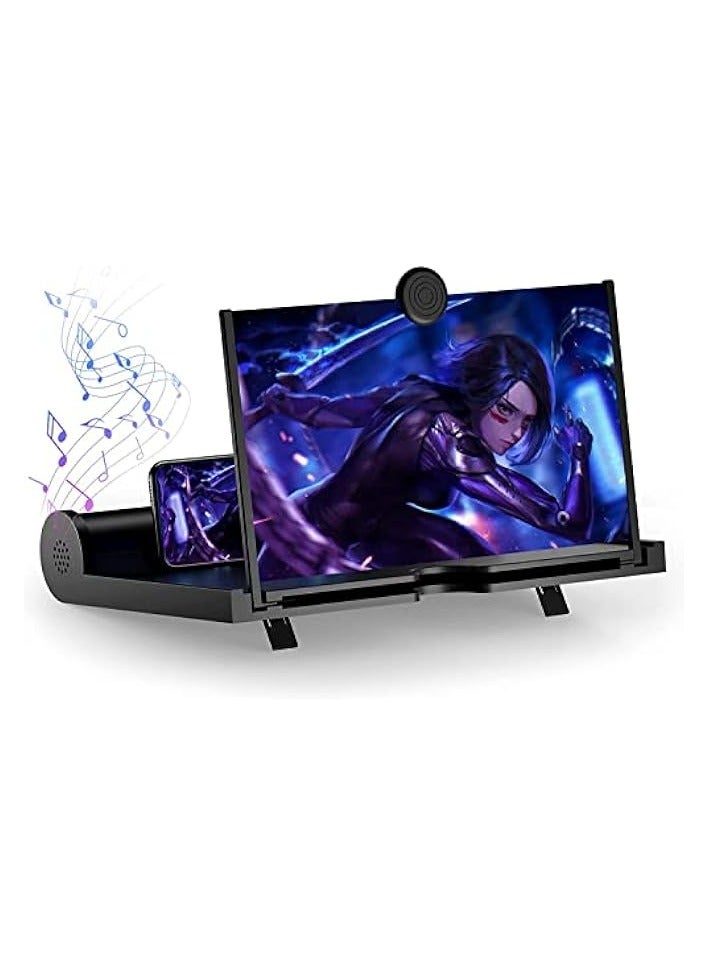PROMASS Screen Magnifier with Bluetooth Speakers 12"–3D HD Mobile Phone Magnifier Projector Screen for Movies, Videos, and Gaming–Foldable Phone Stand –Supports All Smartphones (Black) - Image 1