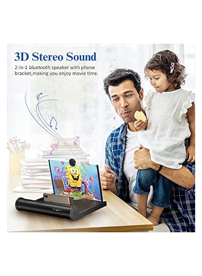 PROMASS Screen Magnifier with Bluetooth Speakers 12"–3D HD Mobile Phone Magnifier Projector Screen for Movies, Videos, and Gaming–Foldable Phone Stand –Supports All Smartphones (Black) - Image 3