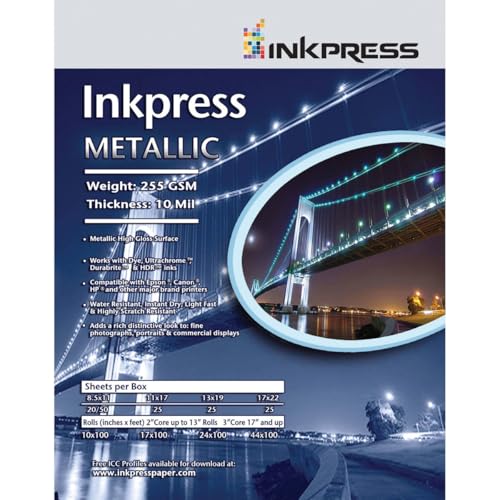 Inkpress Metallic Gloss Inkjet Paper, 255 gsm, 10 mil, Metallic Glossy Surface, 4x6", 50 Sheets - Image 2