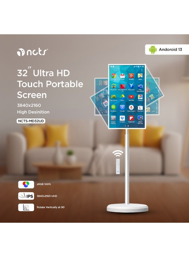 NCTS شاشة نقالة ذكية تعمل باللمس NCTS MD32UD Ultra HD 32 بوصة LED مع 8 جيجابايت RAM و128 جيجابايت تخزين تدور 90° مع بطارية مدمجة وتحويل تلقائي 3840x2160 بكسل 4K UHD - Image 5