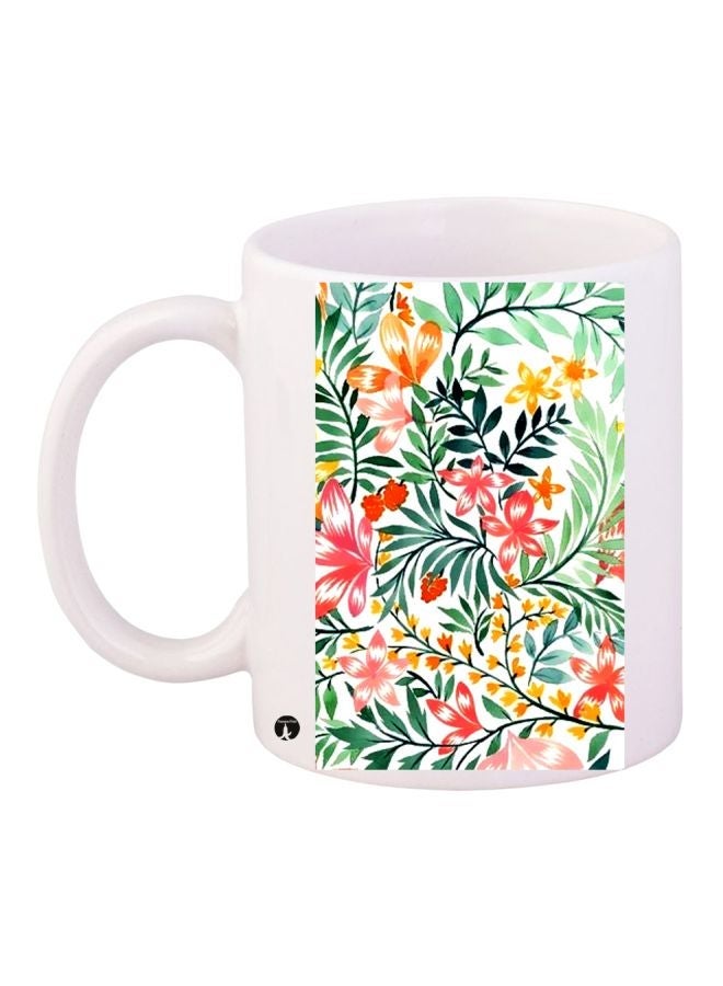 Floral Printed Coffee Mug White/Green/Pink 11ounce