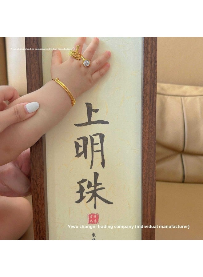 Full Moon Ceremony Supplies Palm Pearl Contentment Changle Calligraphy And Painting Hand And Foot Prints Baby Baby One-year-old Commemorative Box Free Shipping-Specification:[free Lanugo Bottle] If You Work Hard, You Will Gather Wealth [cardboard X2 + Frame + Signature] (includes Ink Pad)  - Image 2