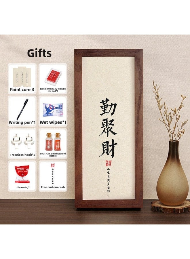 Full Moon Ceremony Supplies Palm Pearl Contentment Changle Calligraphy And Painting Hand And Foot Prints Baby Baby One-year-old Commemorative Box Free Shipping-Specification:[free Lanugo Bottle] If You Work Hard, You Will Gather Wealth [cardboard X2 + Frame + Signature] (includes Ink Pad)  - Image 1