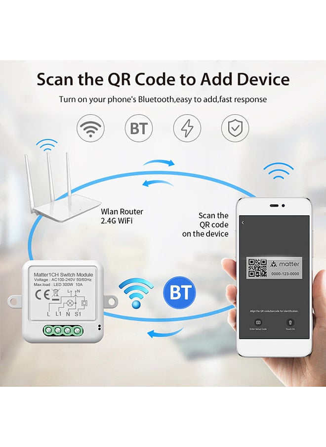 Generic - 1CH Matter Mini Smart WiFi Switch Module DIY Smart Relay Switch Module 10A Switch for Smart Home Automation Compatible with Home Pod/Alexa/Google Assistant/SmartThings - Image 1