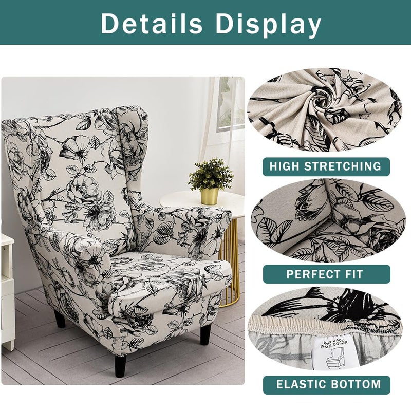 NILUOH Wing Chair Slipcovers 2 Pieces Stretch Spandex Wingback Chair Covers Washable Slipcover for Wingback Armchairs Non-Slip Furniture Protector with Elastic Bottom for Living Room - Image 2