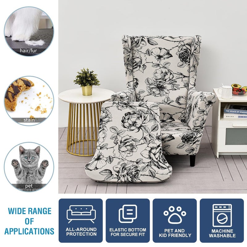 NILUOH Wing Chair Slipcovers 2 Pieces Stretch Spandex Wingback Chair Covers Washable Slipcover for Wingback Armchairs Non-Slip Furniture Protector with Elastic Bottom for Living Room - Image 4