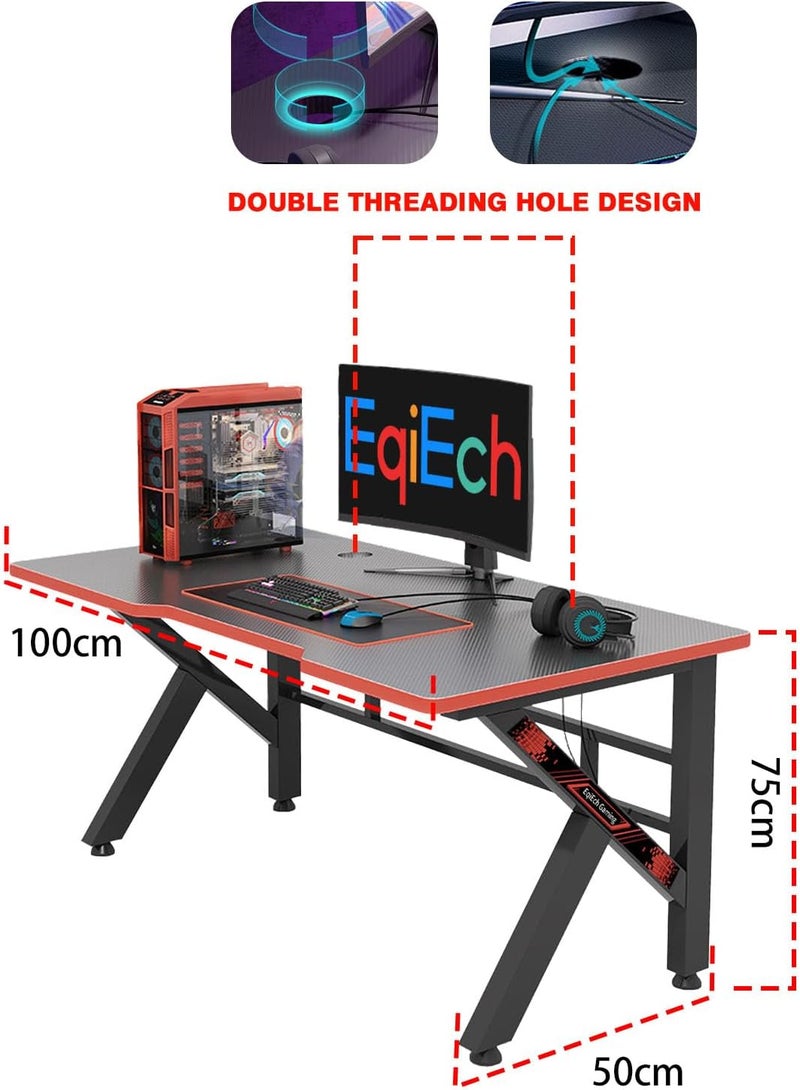 EqiEch Gaming Desk With Carbon Fiber Surface K Shaped Game Table Home Office Computer Desk Gaming Table Suitable For E-Sports 100X50X75Cm - Image 2