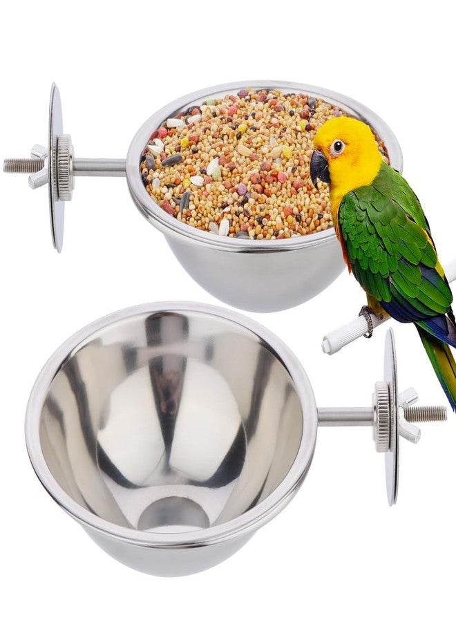 DQITJ 2 Pack Bird Feeding Dish Cup, Stainless Steel Birdcage Food Bowl with Clamp Holder for Bird Parrot Parakeet Macaw Finches Lovebirds Cockatiel Conure Budgies - Image 1