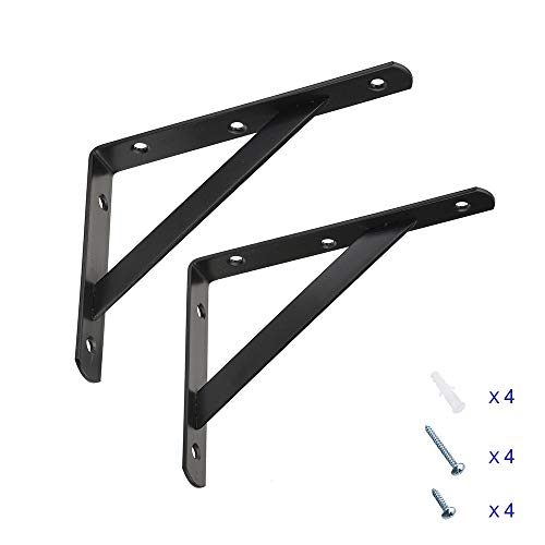 Dewell 2 Pcs 8inch Tripod Triangle Shelf Brackets, Wall Mounted Shelf Supports Black,BT200 - Image 4