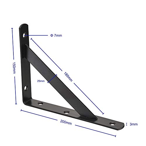 Dewell 2 Pcs 8inch Tripod Triangle Shelf Brackets, Wall Mounted Shelf Supports Black,BT200 - Image 2