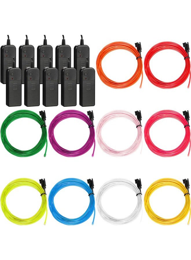 Hortsun 15 Pack EL Wire Portable Neon Lights Cuttable Neon Glowing Strobing Electroluminescent Light Battery Powered LED Lights Glow in The Dark Costume with Battery Pack for Party (2 Meter) - Image 2