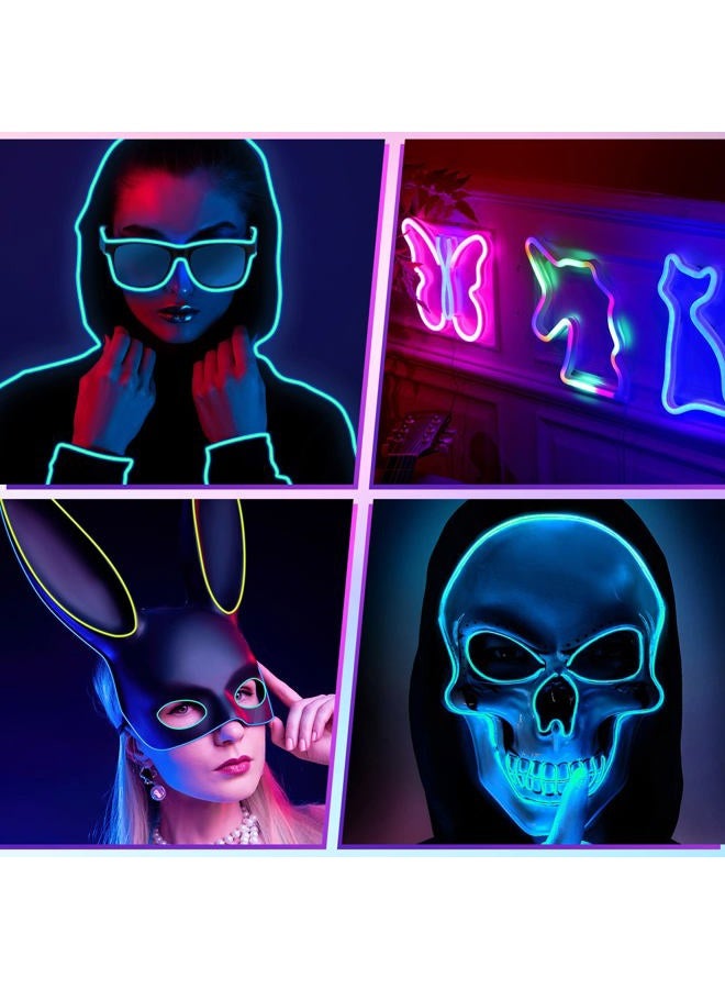 Hortsun 15 Pack EL Wire Portable Neon Lights Cuttable Neon Glowing Strobing Electroluminescent Light Battery Powered LED Lights Glow in The Dark Costume with Battery Pack for Party (2 Meter) - Image 5