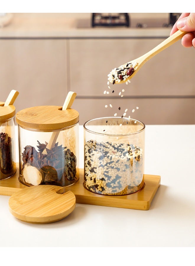 3 قطع 300 مل جرات التوابل الزجاجية ، صناديق التوابل مع الغطاء والملاعق ، مع علبات جرات تخزين المطبخ لمقهى المطبخ المنزلي تخزين الملح السكر الفلفل والتوابل - Image 4