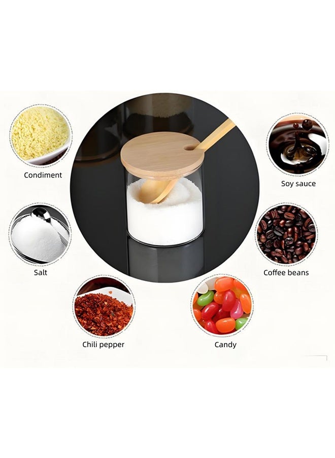 3 قطع 300 مل جرات التوابل الزجاجية ، صناديق التوابل مع الغطاء والملاعق ، مع علبات جرات تخزين المطبخ لمقهى المطبخ المنزلي تخزين الملح السكر الفلفل والتوابل - Image 5