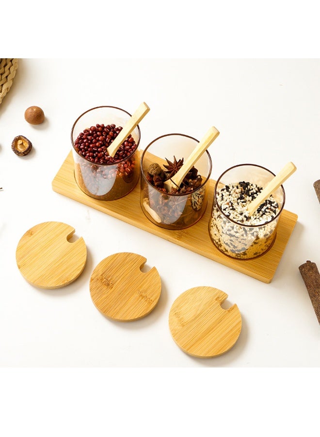 3 قطع 300 مل جرات التوابل الزجاجية ، صناديق التوابل مع الغطاء والملاعق ، مع علبات جرات تخزين المطبخ لمقهى المطبخ المنزلي تخزين الملح السكر الفلفل والتوابل - Image 3