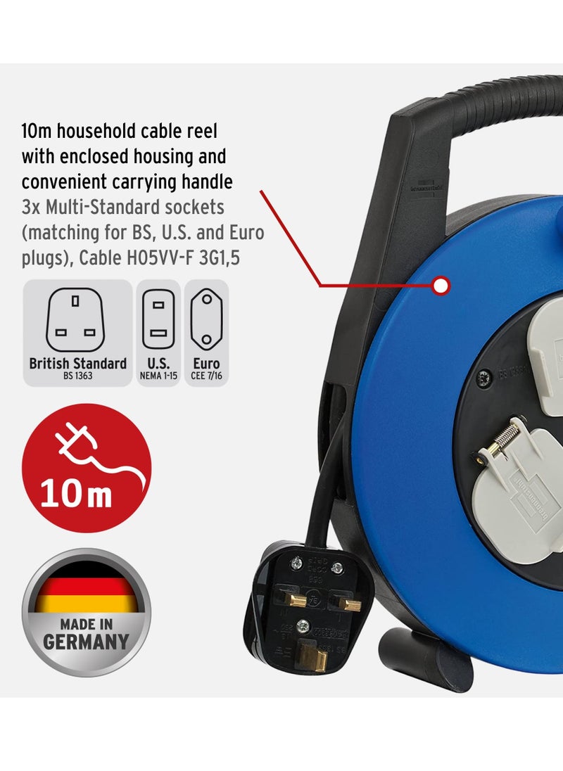 Brennenstuhl - Brennenstuhl Vario Line Multistandard 3-way socket cable box (sockets fitting for BS, U.S and EURO plugs), portable 10m extension cord in plastic box with carrying handle, Made in Germany - Image 1