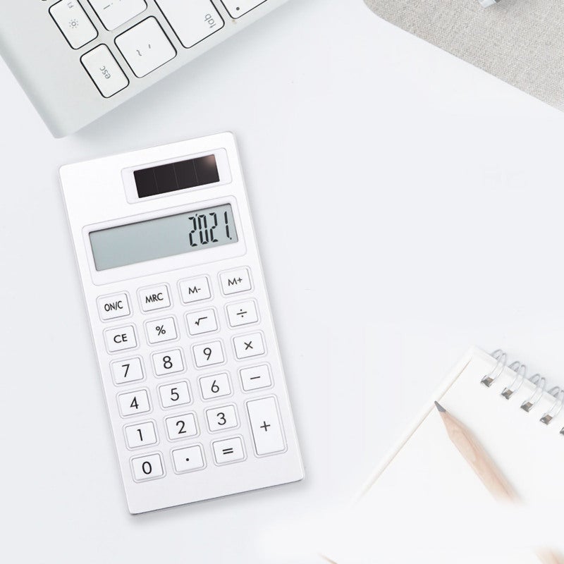 12 Digit Solar Portable Calculator - Solar Power Supply Rubber Buttons Lightweight Abs Shell White Simple Ins Style for Office School Business Daily Computing - Image 3
