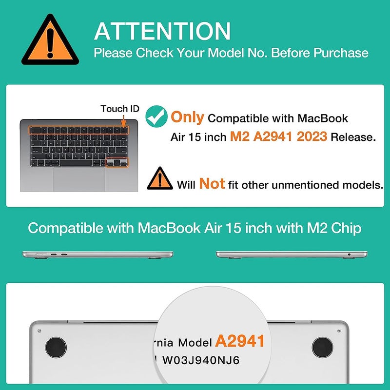 MOCA Compatible with MacBook Air 15 inch Case 2025 2024 2023 Release M4 A3241 M3 A3114 M2 A2941 Liquid Retina Display Touch ID, Protective Plastic Hard Shell Case Cover - Image 3