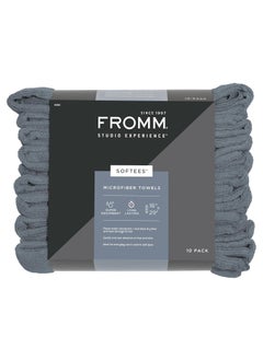 Fromm Softees Microfiber Salon Hair Towels for Hairstylists Barbers Spa Gym in Granite Blue 16 by 29 10 Count Perfect Hair Care Towel for Drying Curly Long Wavy Hair 