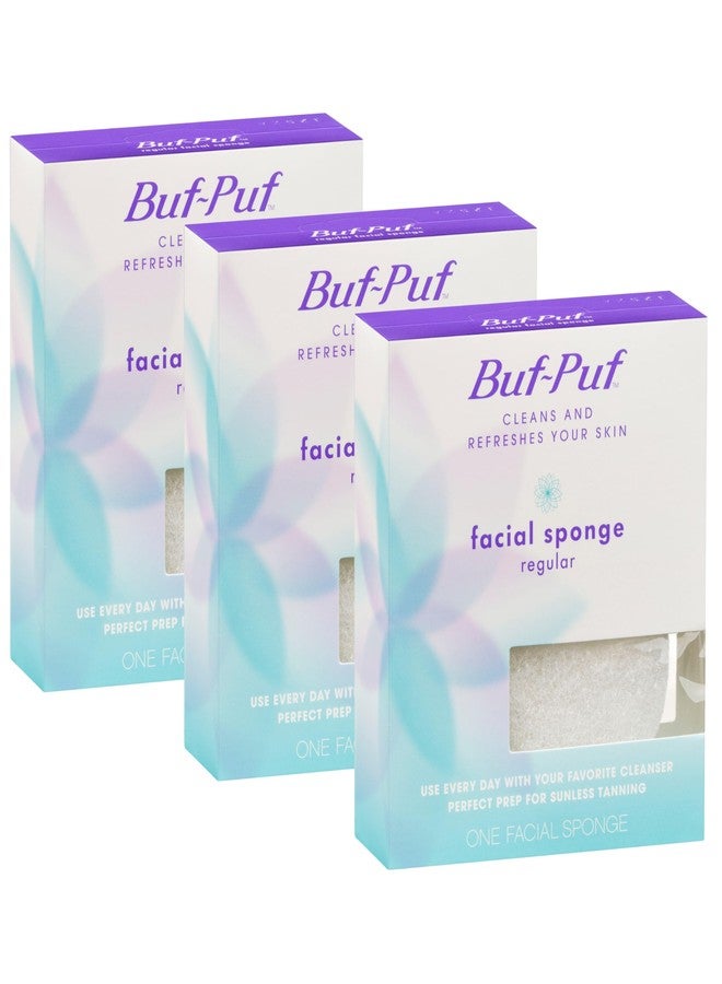 Buf-Puf Facial Sponge, Dermatologist Developed, Removes Deep Down Dirt & Makeup That Causes Breakouts and Blackheads, Reusable, Exfoliating, White, 3 Count - Image 1
