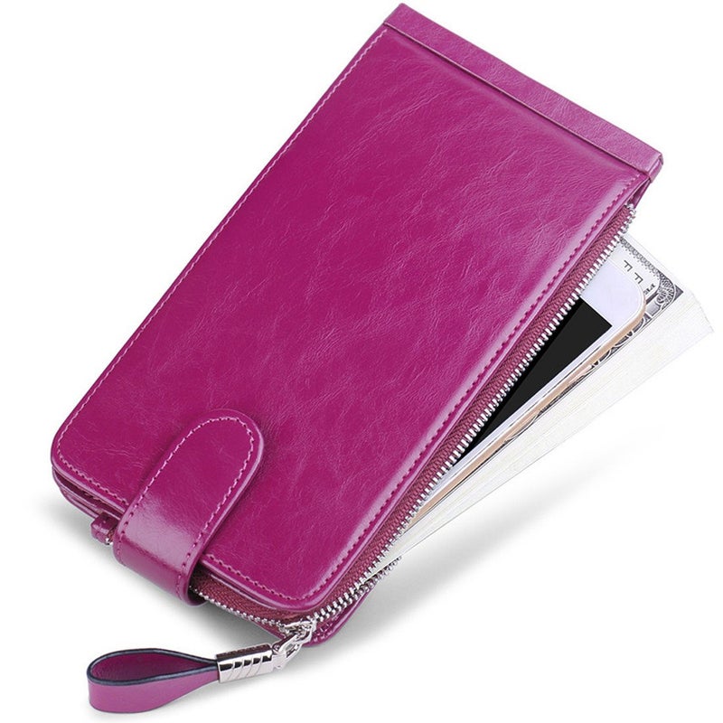 Huztencor Wallet for Women RFID Blocking Leather Credit Card Holder Card Wallet Card Cases Slim Multi Card Organizer Protector Long Wallet Purse Clutch with ID Window Oil Wax Leather Purple - Image 4