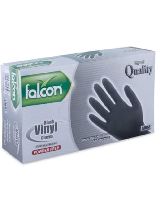 Falcon Falcon Vinyl Gloves - Black Powder Free 100 pieces (Large) - Image 1