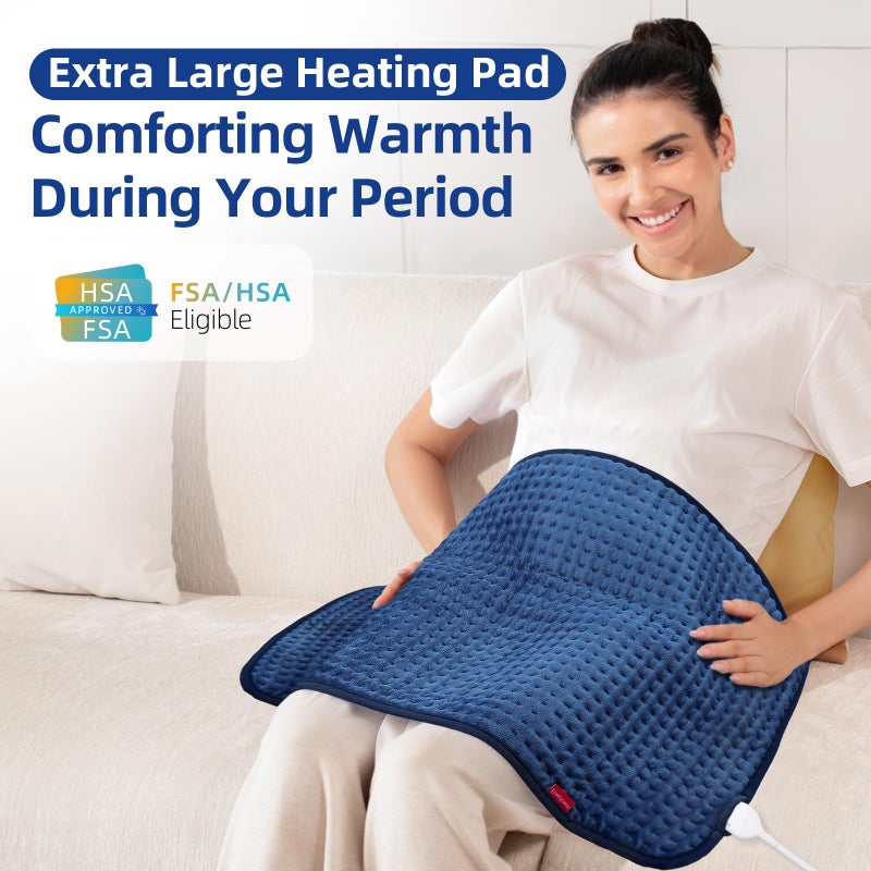 Comfytemp Extra Large Heating Pad for Back & Period, 33''x 17'' King Size, FSA Eligible Items Only List, HSA Approve Electric XL Heated Pad for Shoulder/Neck/Knee, Small Lap Blanket, Washable (Blue) - Image 3