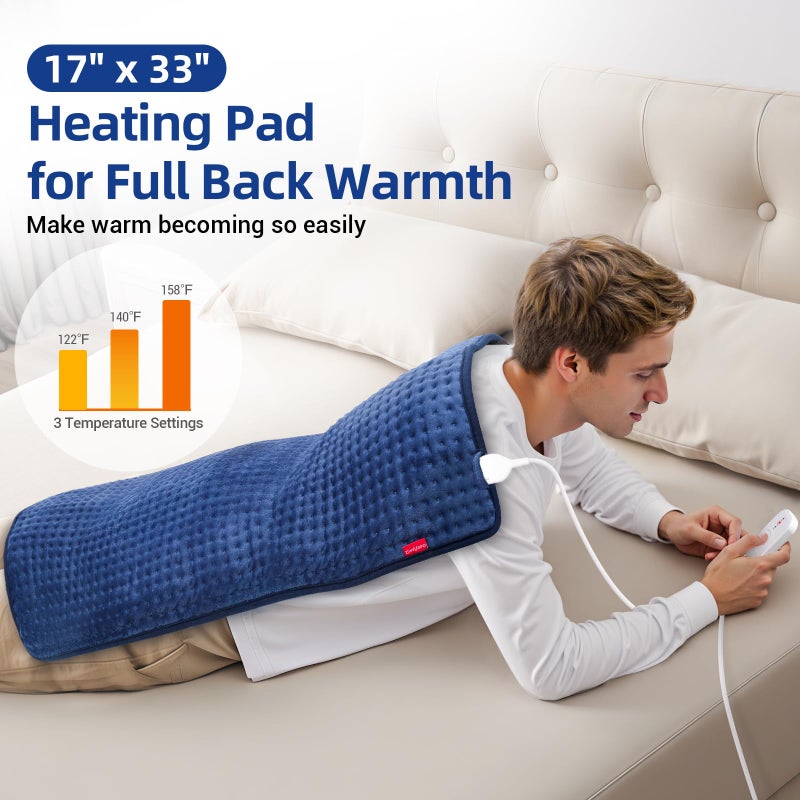 Comfytemp Extra Large Heating Pad for Back & Period, 33''x 17'' King Size, FSA Eligible Items Only List, HSA Approve Electric XL Heated Pad for Shoulder/Neck/Knee, Small Lap Blanket, Washable (Blue) - Image 2