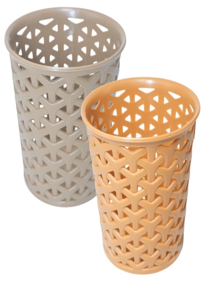 MORVI Linea Big Round Plastic Multipurpose Organizer For Kitchen, Bathroom, Salon, Office|Stationery,Cutlery,Pen,Makeup Brushes Holder|Hanging Toothbrush Stand |Pack Of 2 | COFFEE CAMEL - Image 1