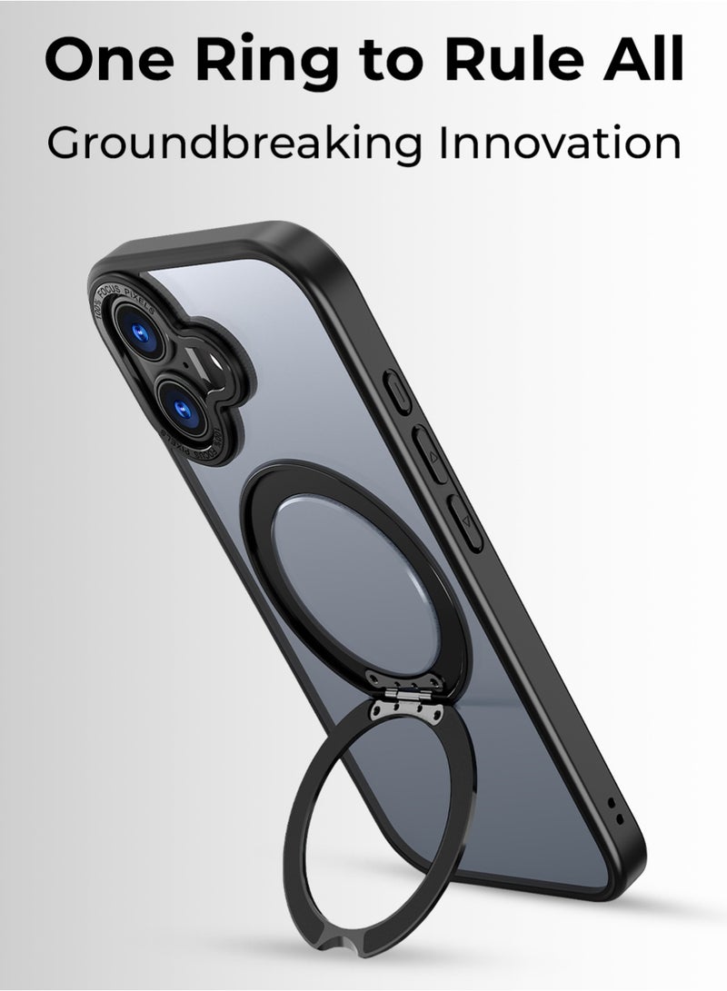 جلاسولوجي iPhone 17 Magsafe Case with 360° Rotating Ring Stand Heavy duty Protection Anti-Scratch Extra Raised Edges Strong Magnets For All Magsafe Accessories Sleek Black Finish - Image 2