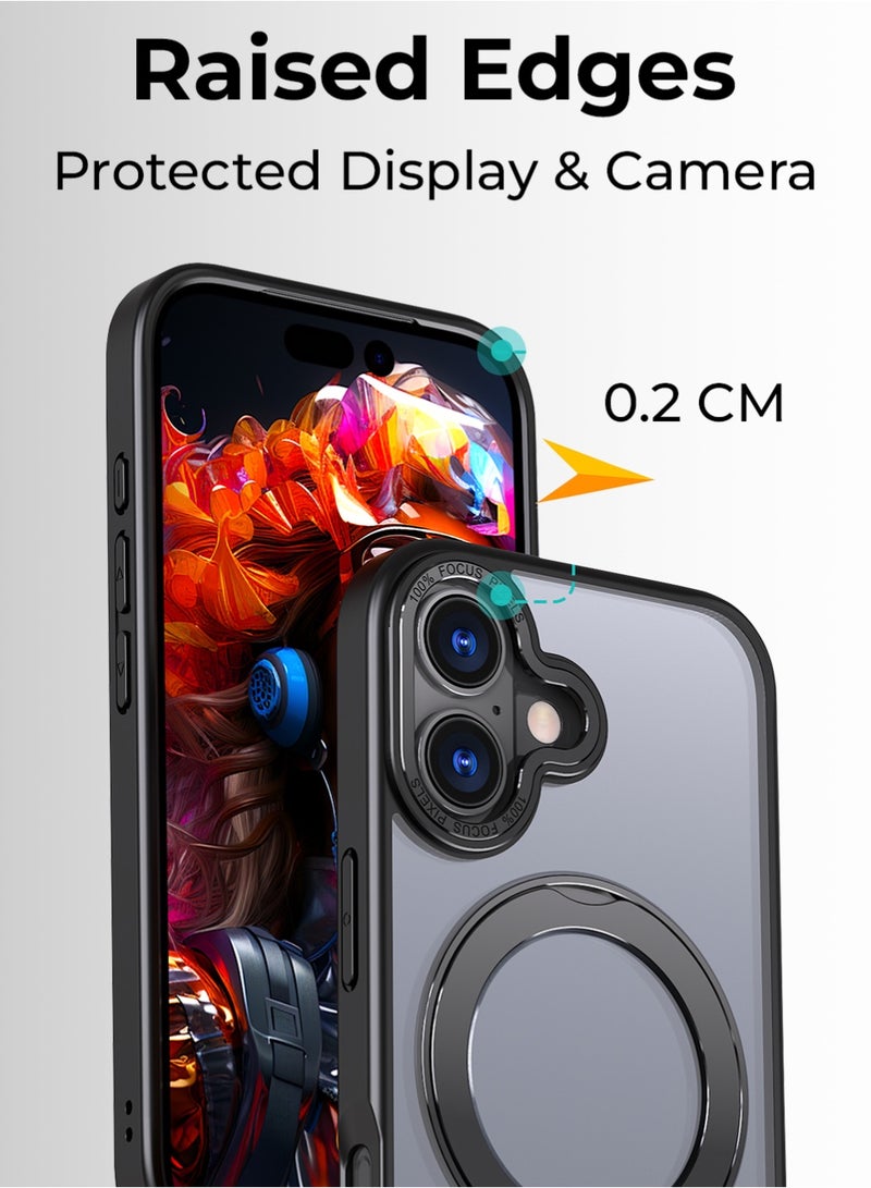 جلاسولوجي iPhone 17 Magsafe Case with 360° Rotating Ring Stand Heavy duty Protection Anti-Scratch Extra Raised Edges Strong Magnets For All Magsafe Accessories Sleek Black Finish - Image 5