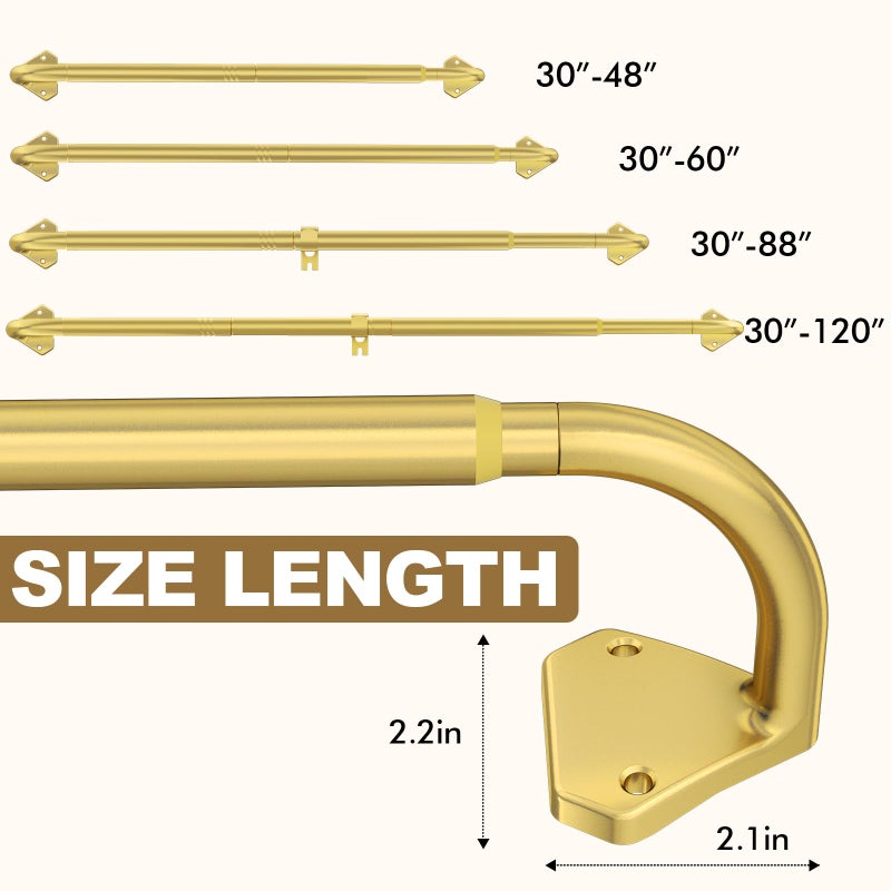 GXOACKJ Gold Curtain Rods for Windows 28 to 48 inch, 5/8 inch Adjustable Wrap Around Blackout Curtain Rods for Bedroom & Outdoor - Image 4