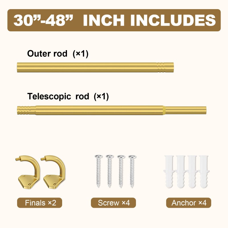 GXOACKJ Gold Curtain Rods for Windows 28 to 48 inch, 5/8 inch Adjustable Wrap Around Blackout Curtain Rods for Bedroom & Outdoor - Image 5