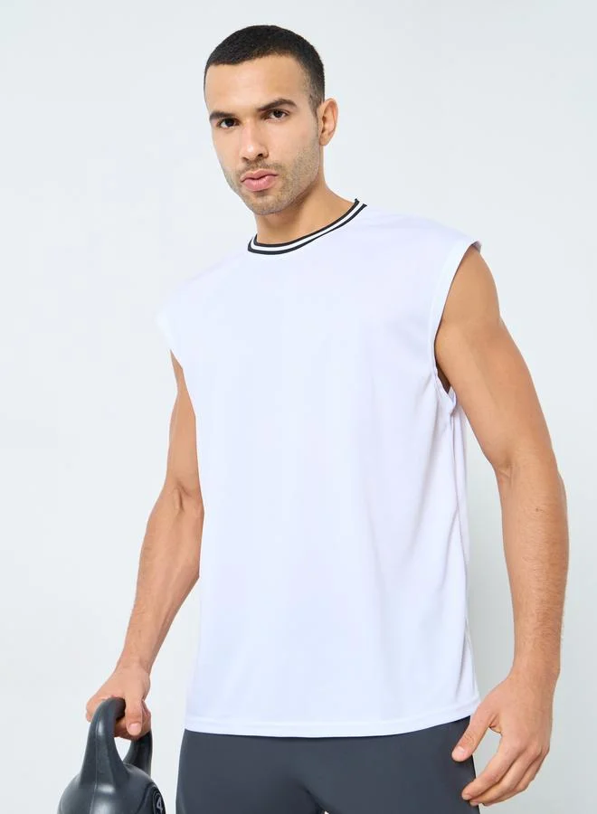 Regular Fit Contrast Tipping Neck Rib Athleisure Tank