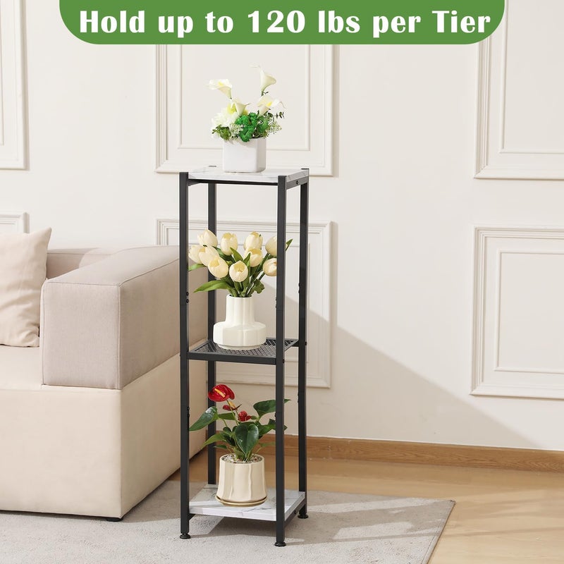 Dipion Extra Tall Plant Stand Indoor,40 Inch Plant Stands,3 Tier Metal Plant Stand with Heavy Duty Wood and Metal Mesh Shelf,Marble White and Black - Image 3