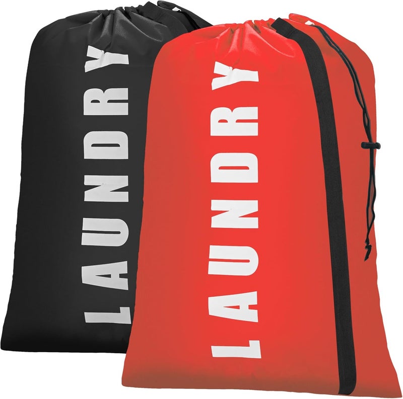 Isink Heavy Duty Laundry Bag with Strap,2 Pack Travel Laundry Bags for Dirty Clothes,24" x 36" Large Laundry Bag for Traveling,Camping,Dorm (Black + Red) - Image 1