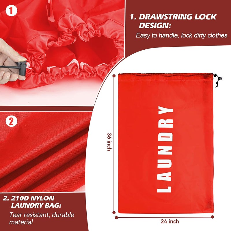 Isink Heavy Duty Laundry Bag with Strap,2 Pack Travel Laundry Bags for Dirty Clothes,24" x 36" Large Laundry Bag for Traveling,Camping,Dorm (Black + Red) - Image 3