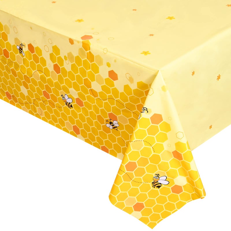 Lecpeting 2 Pcs Bee Tablecloth Bumblebee Plastic Table Covers 87 x 51 Inches Disposable Party Tablecovers for Bumblebee Theme Baby Shower Birthday Party Decoration - Image 1