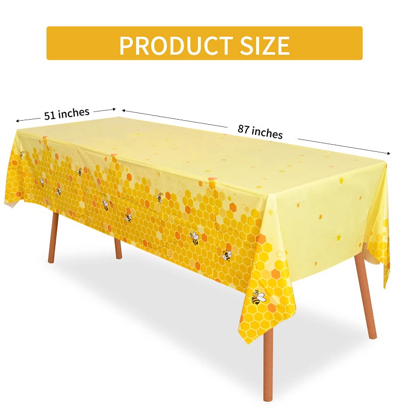 Lecpeting 2 Pcs Bee Tablecloth Bumblebee Plastic Table Covers 87 x 51 Inches Disposable Party Tablecovers for Bumblebee Theme Baby Shower Birthday Party Decoration - Image 2