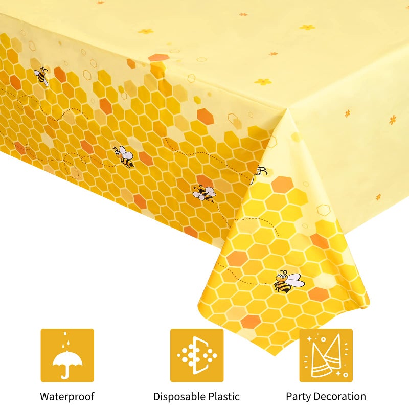 Lecpeting 2 Pcs Bee Tablecloth Bumblebee Plastic Table Covers 87 x 51 Inches Disposable Party Tablecovers for Bumblebee Theme Baby Shower Birthday Party Decoration - Image 3