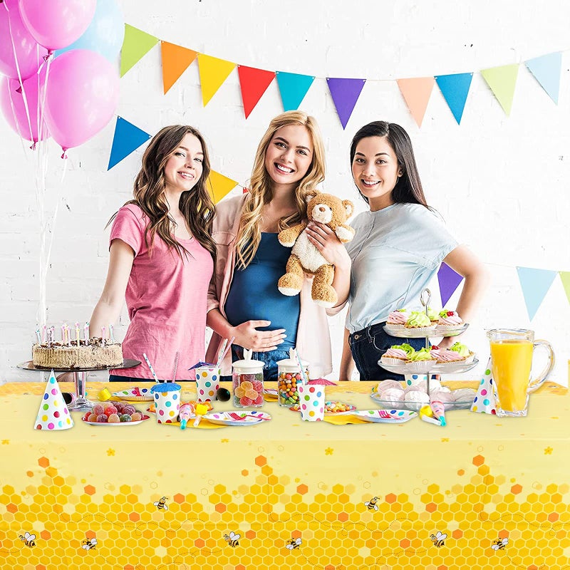 Lecpeting 2 Pcs Bee Tablecloth Bumblebee Plastic Table Covers 87 x 51 Inches Disposable Party Tablecovers for Bumblebee Theme Baby Shower Birthday Party Decoration - Image 5