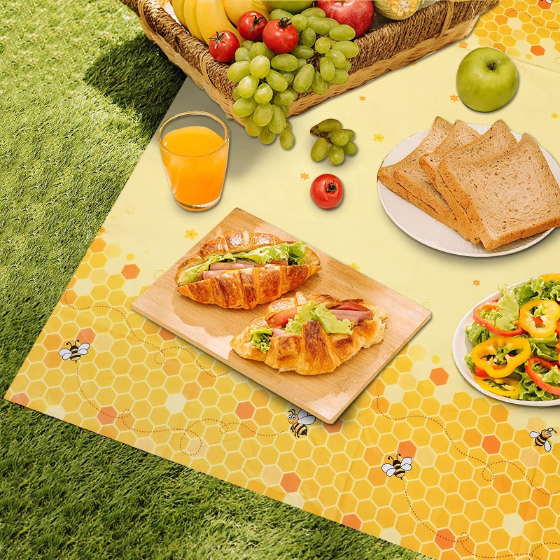 Lecpeting 2 Pcs Bee Tablecloth Bumblebee Plastic Table Covers 87 x 51 Inches Disposable Party Tablecovers for Bumblebee Theme Baby Shower Birthday Party Decoration - Image 4